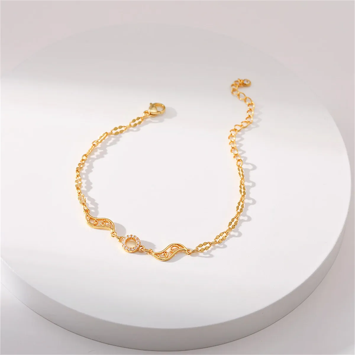 Cubic Zirconia & 18K Gold-Plated Round Wings Bracelet