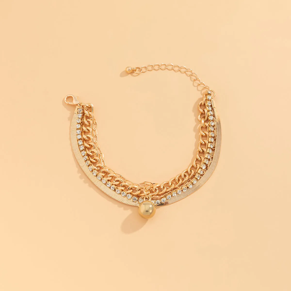 Cubic Zirconia & 18K Gold-Plated Snake Chain Layered Charm Bracelet