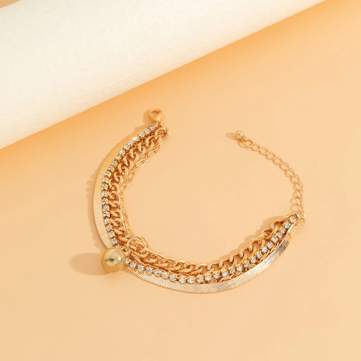 Cubic Zirconia & 18K Gold-Plated Snake Chain Layered Charm Bracelet