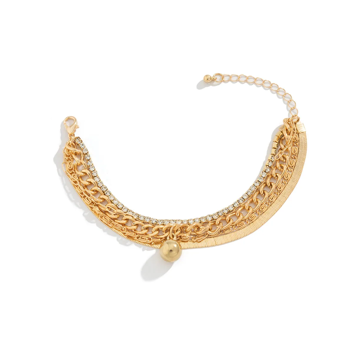 Cubic Zirconia & 18K Gold-Plated Snake Chain Layered Charm Bracelet