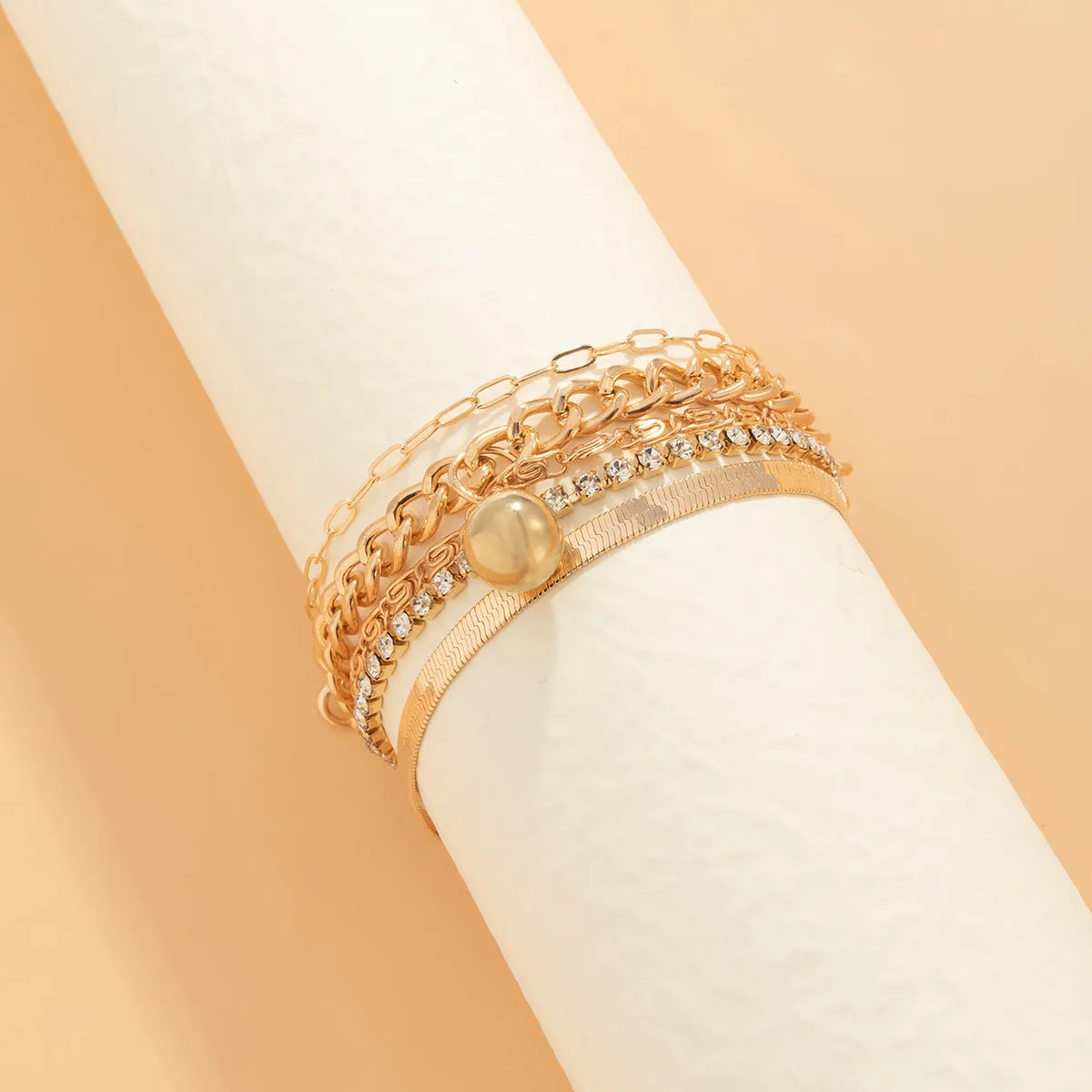 Cubic Zirconia & 18K Gold-Plated Snake Chain Layered Charm Bracelet