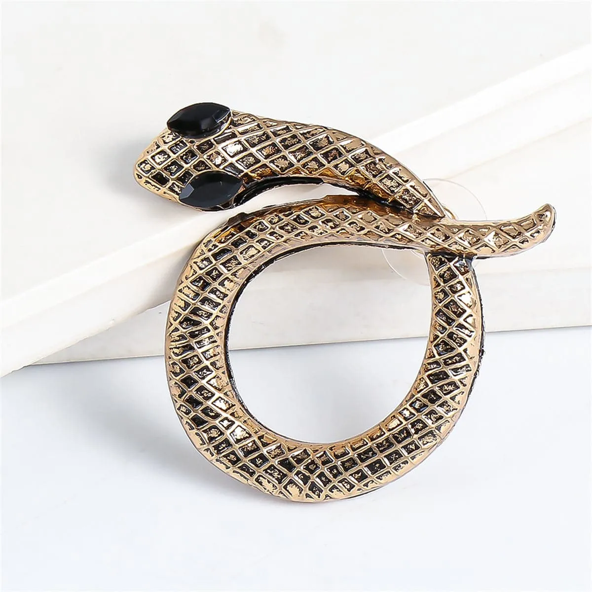 Cubic Zirconia & 18K Gold-Plated Snake Stud Earrings