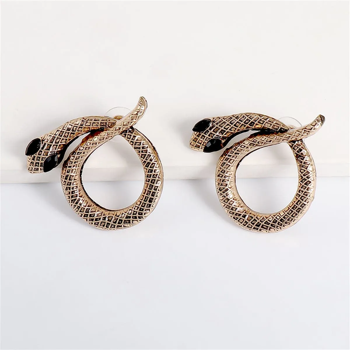 Cubic Zirconia & 18K Gold-Plated Snake Stud Earrings