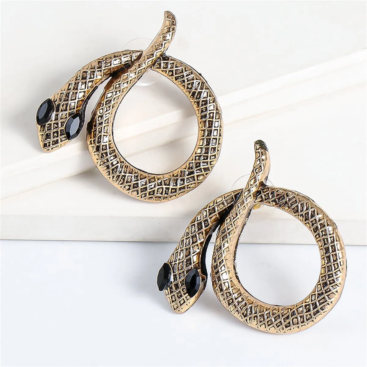Cubic Zirconia & 18K Gold-Plated Snake Stud Earrings