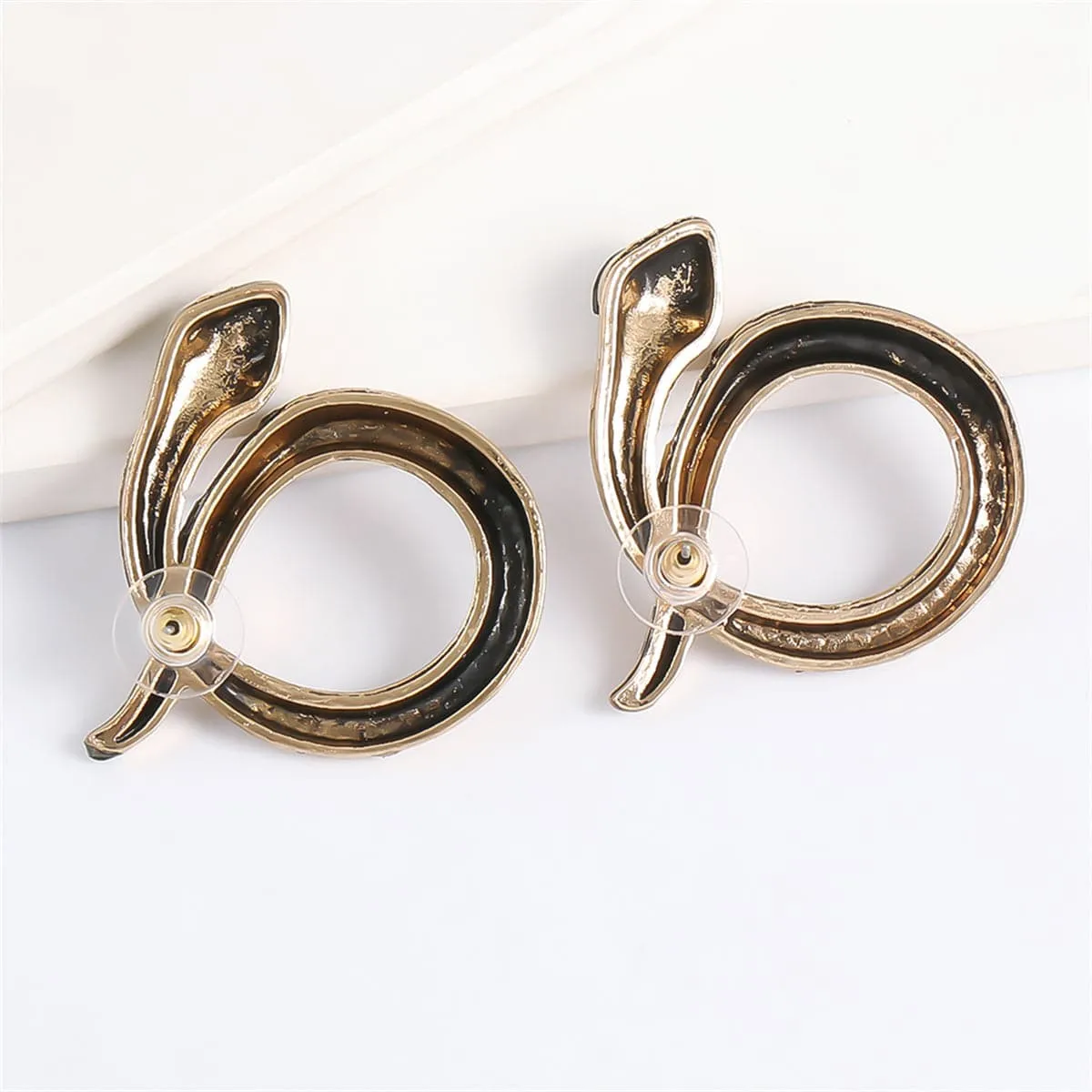 Cubic Zirconia & 18K Gold-Plated Snake Stud Earrings