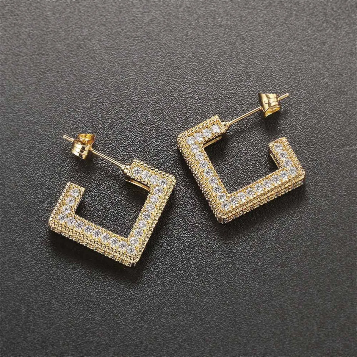 Cubic Zirconia & 18K Gold-Plated Square Huggie Earrings