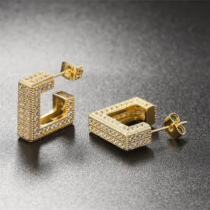 Cubic Zirconia & 18K Gold-Plated Square Huggie Earrings