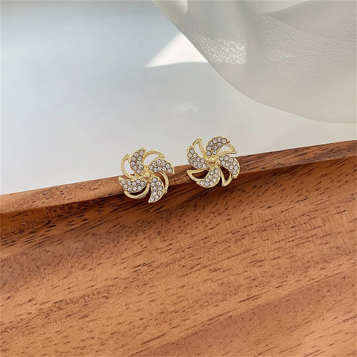 Cubic Zirconia & 18K Gold-Plated Stacked Flower Stud Earrings