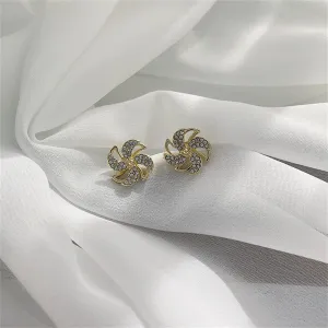 Cubic Zirconia & 18K Gold-Plated Stacked Flower Stud Earrings