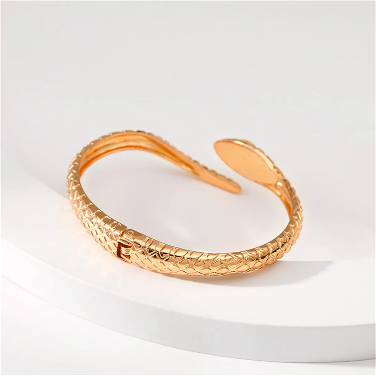 Cubic Zirconia & 18K Gold-Plated Textured Snake Hinge Bypass Bangle