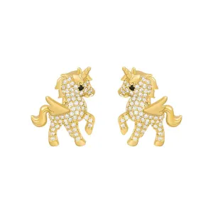 Cubic Zirconia & 18K Gold-Plated Unicorn Stud Earrings