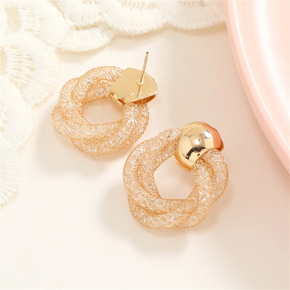 Cubic Zirconia & 18K Gold-Plated Web Twine Drop Earrings