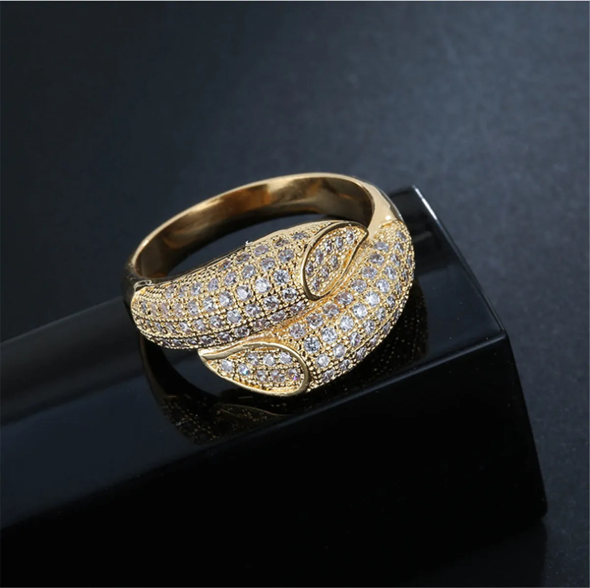 Cubic Zirconia & 18K Gold-Plated Wide Wrap Ring