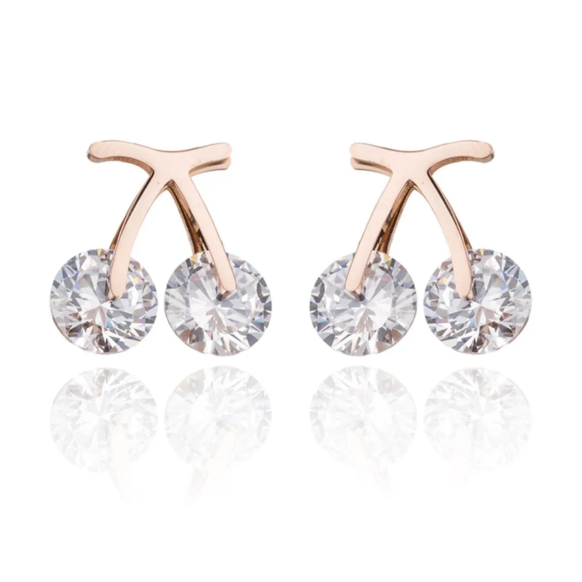 Cubic Zirconia & 18K Rose Gold-Plated Cherry Stud Earrings