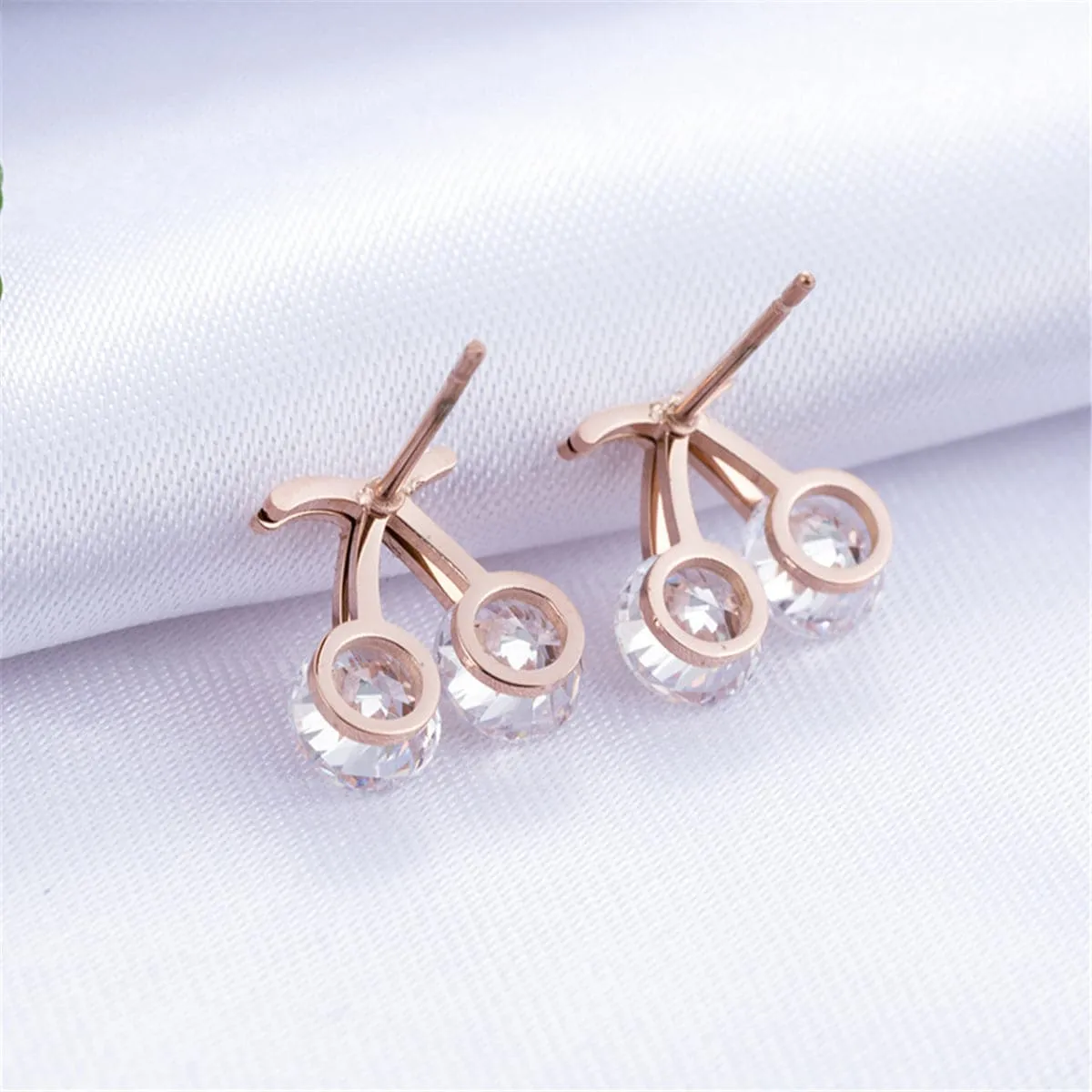 Cubic Zirconia & 18K Rose Gold-Plated Cherry Stud Earrings