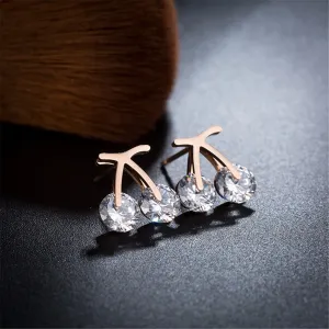 Cubic Zirconia & 18K Rose Gold-Plated Cherry Stud Earrings