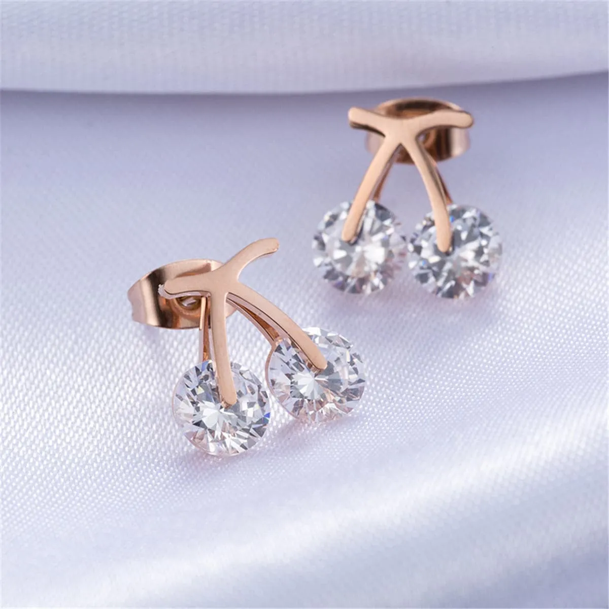 Cubic Zirconia & 18K Rose Gold-Plated Cherry Stud Earrings