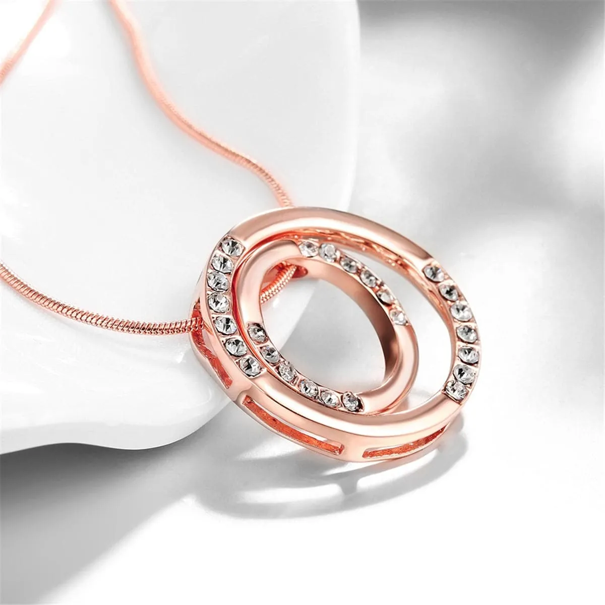 Cubic Zirconia & 18K Rose Gold-Plated Double Wheel Pendant Necklace