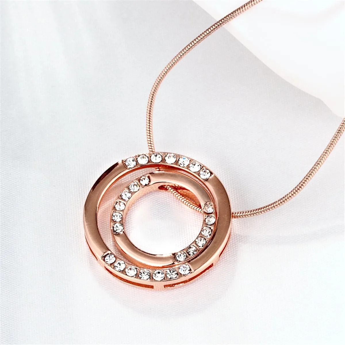 Cubic Zirconia & 18K Rose Gold-Plated Double Wheel Pendant Necklace