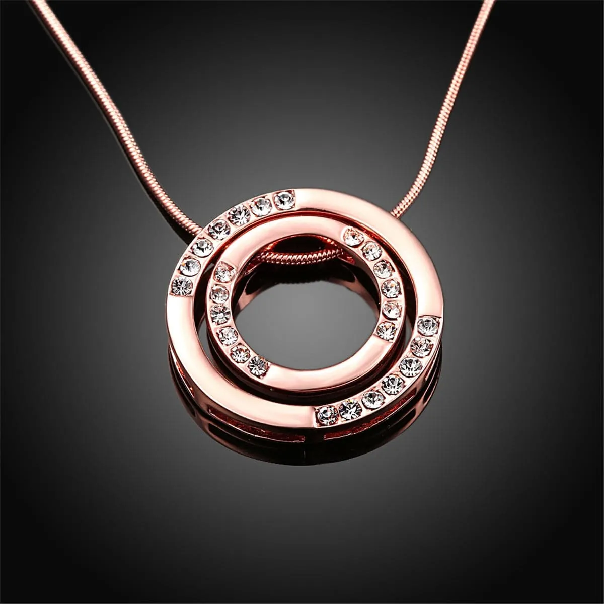 Cubic Zirconia & 18K Rose Gold-Plated Double Wheel Pendant Necklace