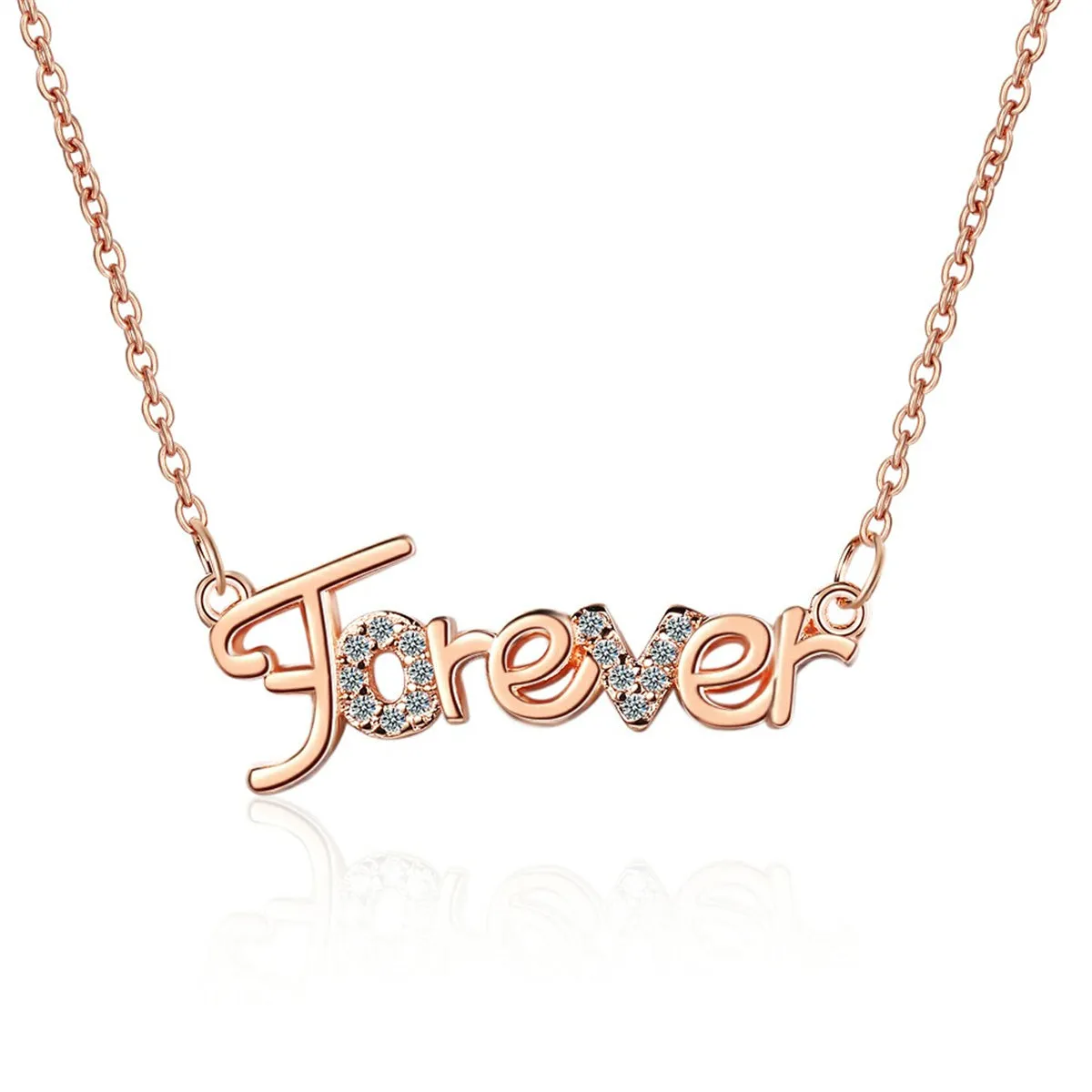 Cubic Zirconia & 18K Rose Gold-Plated 'Forever' Pendant Necklace