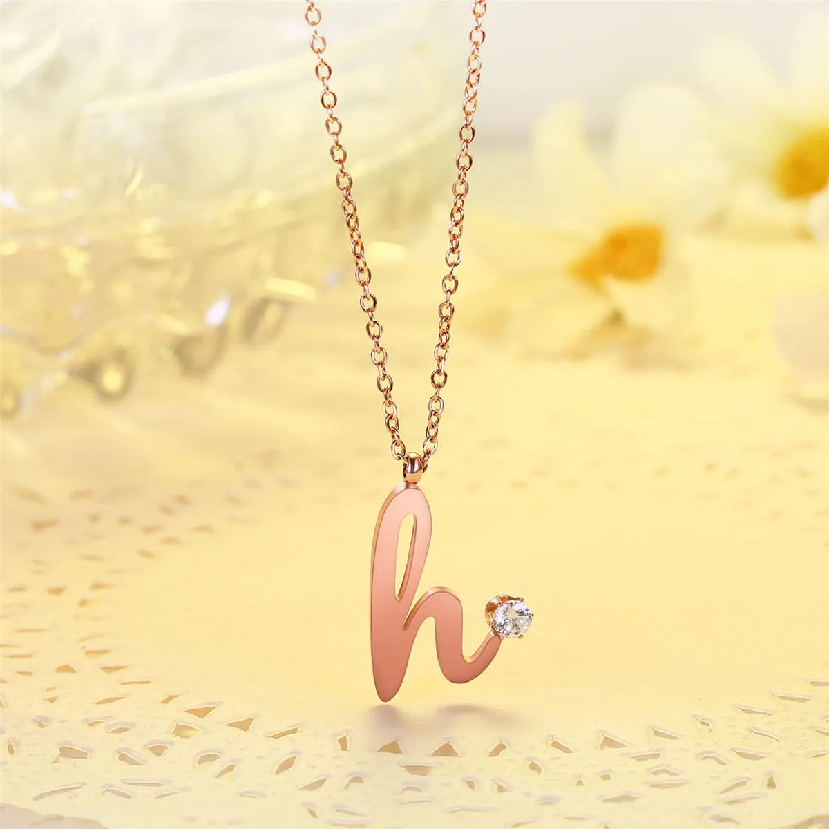 Cubic Zirconia & 18K Rose Gold-Plated 'H' Pendant Necklace