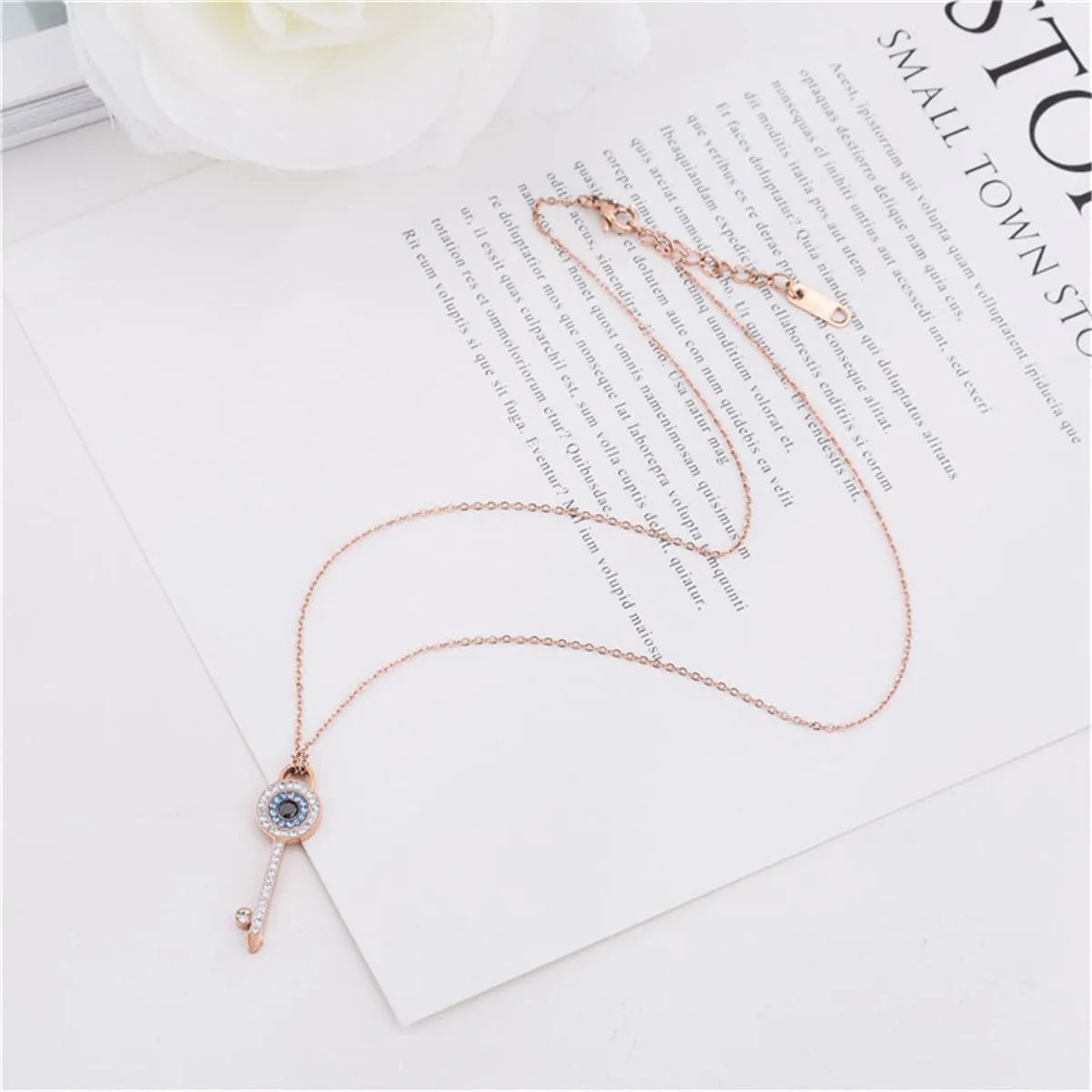 Cubic Zirconia & 18K Rose Gold-Plated Key Pendant Necklace