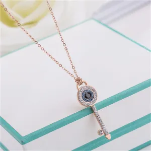 Cubic Zirconia & 18K Rose Gold-Plated Key Pendant Necklace