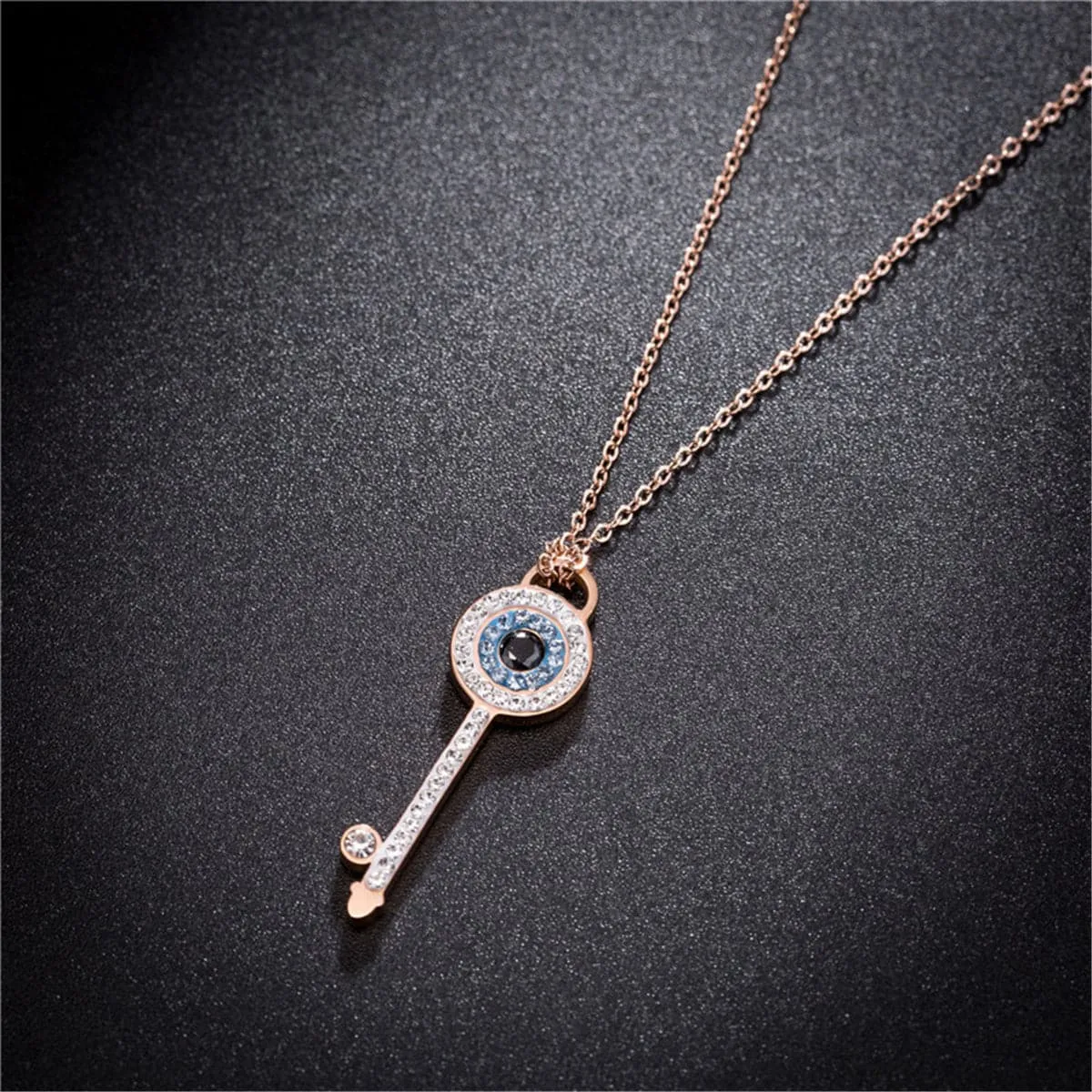 Cubic Zirconia & 18K Rose Gold-Plated Key Pendant Necklace