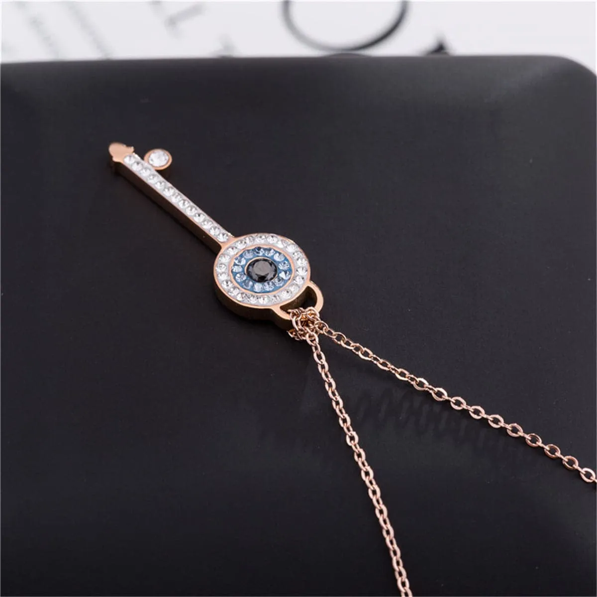 Cubic Zirconia & 18K Rose Gold-Plated Key Pendant Necklace