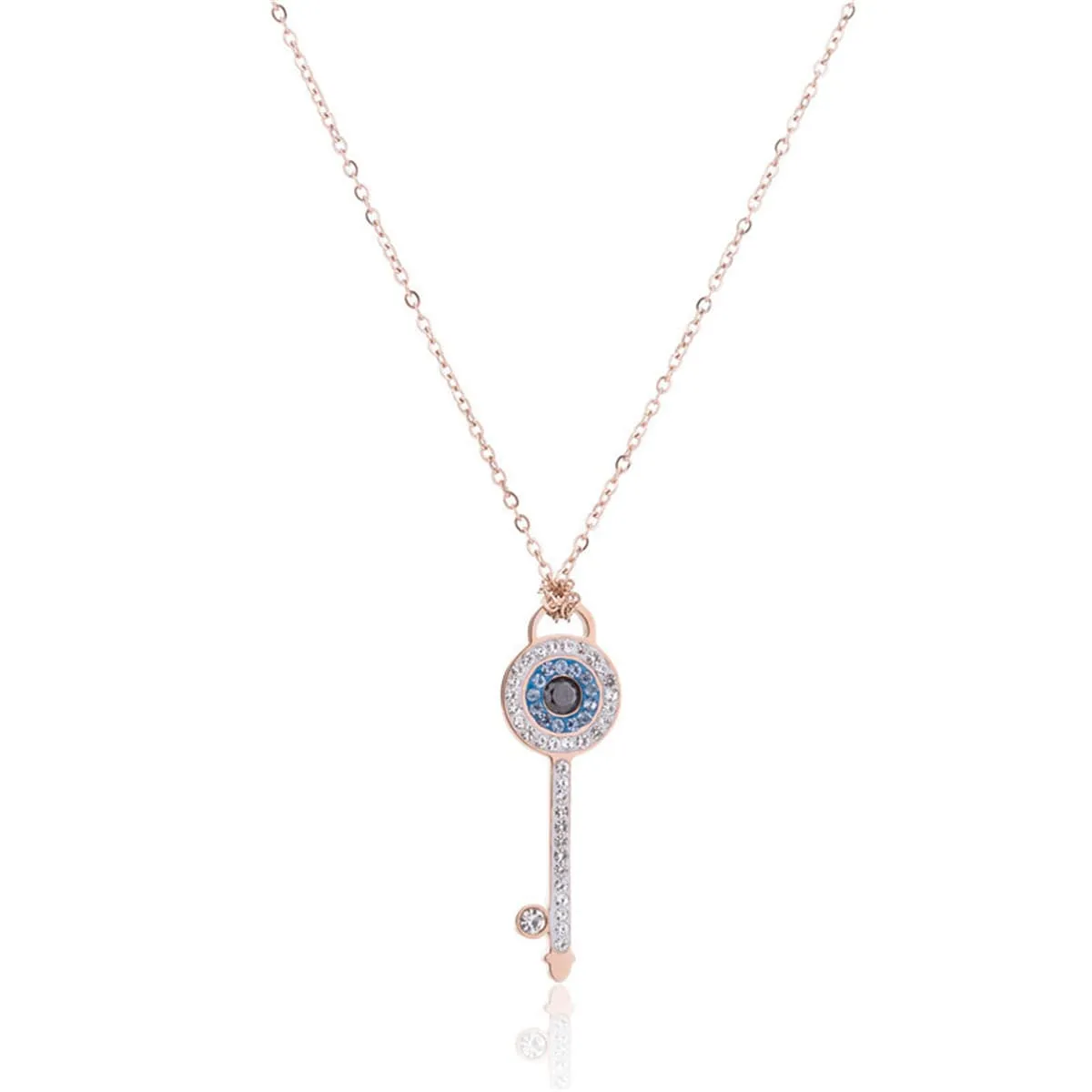 Cubic Zirconia & 18K Rose Gold-Plated Key Pendant Necklace