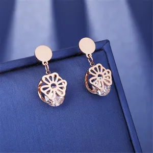 Cubic Zirconia & 18K Rose Gold-Plated Open Flower Drop Earrings