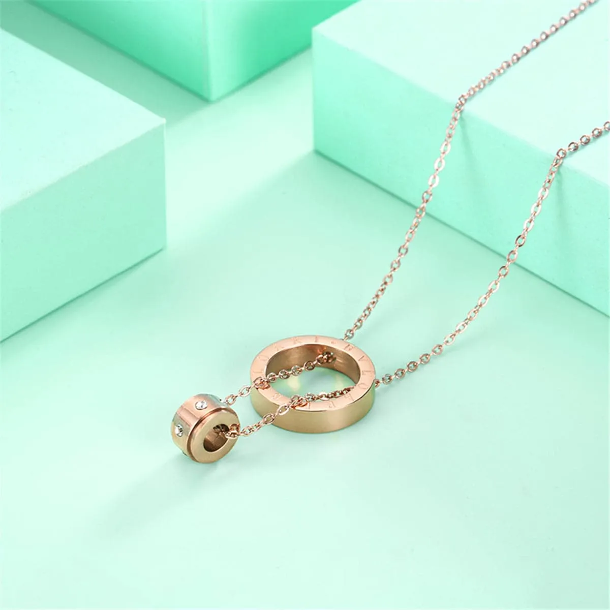 Cubic Zirconia & 18K Rose Gold-Plated Ring Pendant Necklace