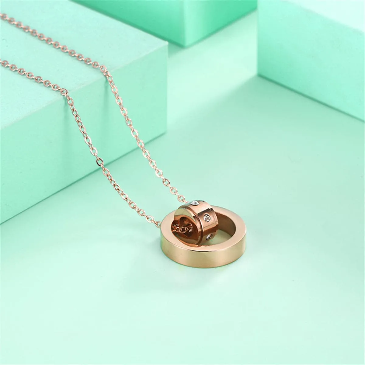 Cubic Zirconia & 18K Rose Gold-Plated Ring Pendant Necklace