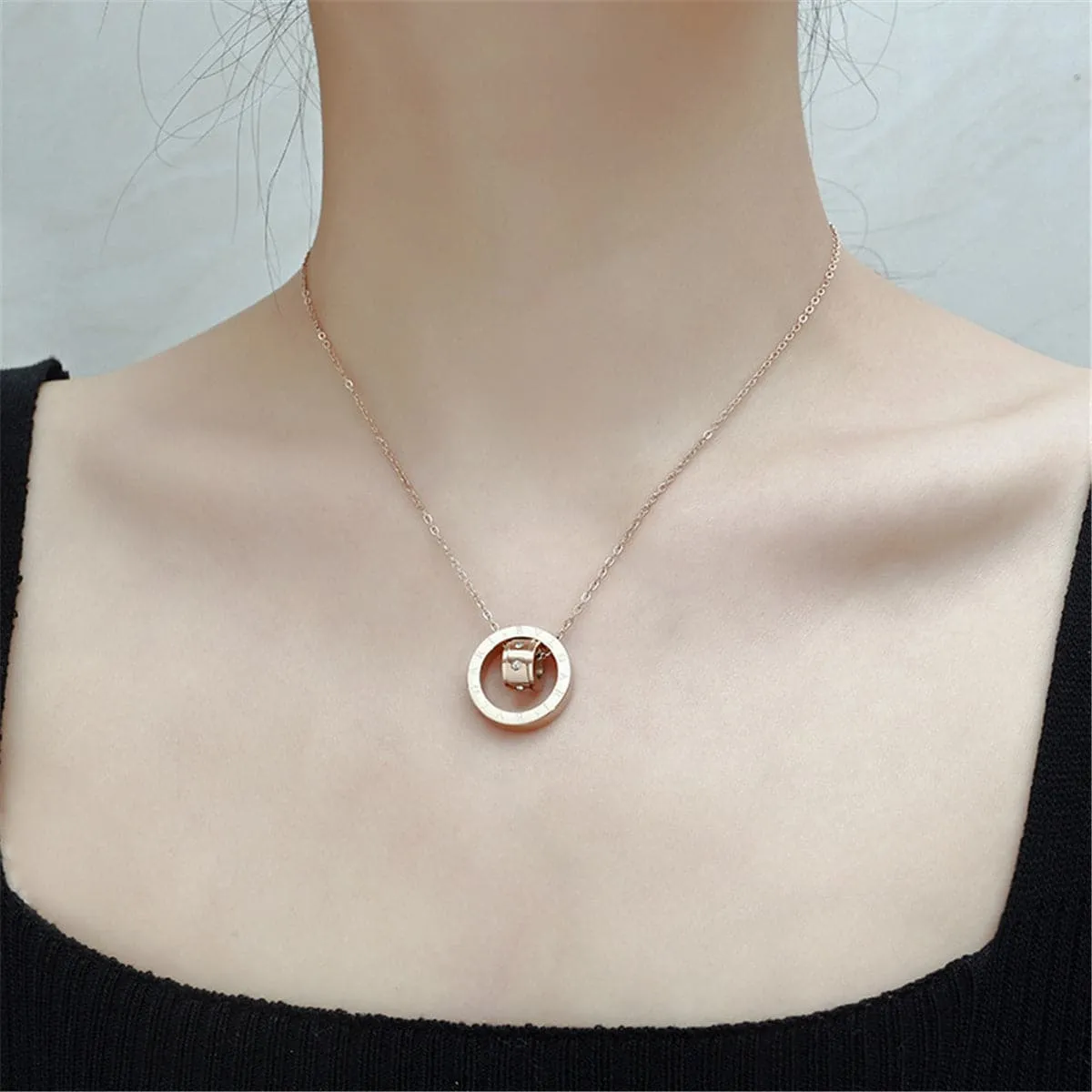 Cubic Zirconia & 18K Rose Gold-Plated Ring Pendant Necklace