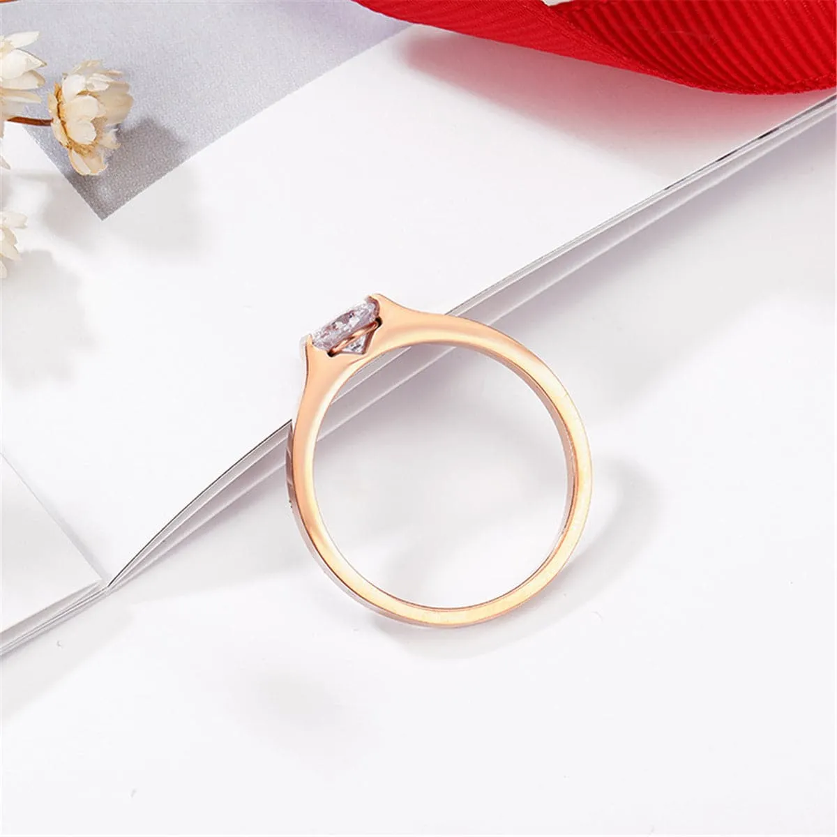 Cubic Zirconia & 18K Rose Gold-Plated Round-Cut Ring