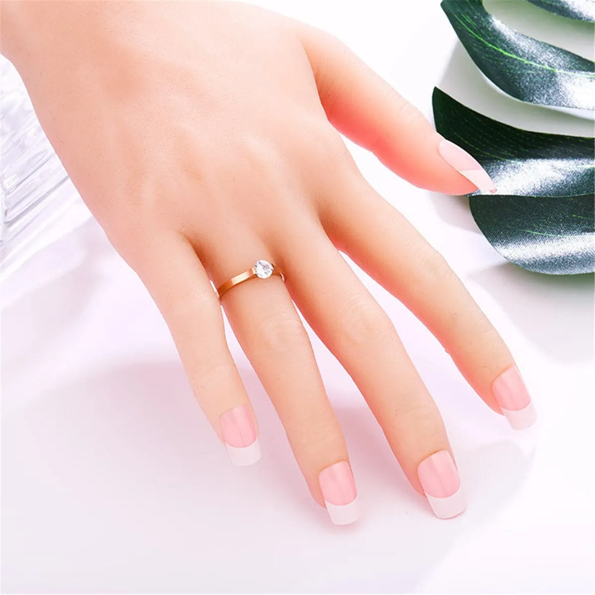 Cubic Zirconia & 18K Rose Gold-Plated Round-Cut Ring
