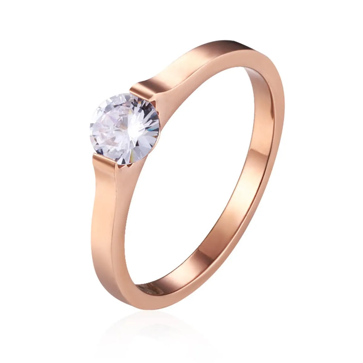 Cubic Zirconia & 18K Rose Gold-Plated Round-Cut Ring
