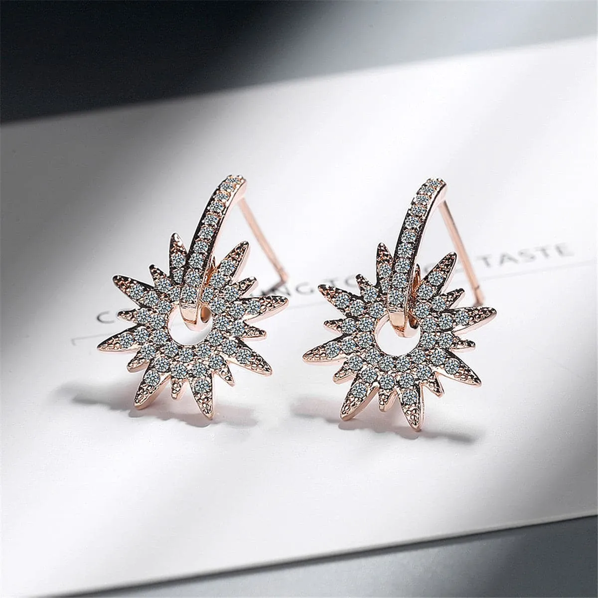 Cubic Zirconia & 18K Rose Gold-Plated Sun Drop Earrings