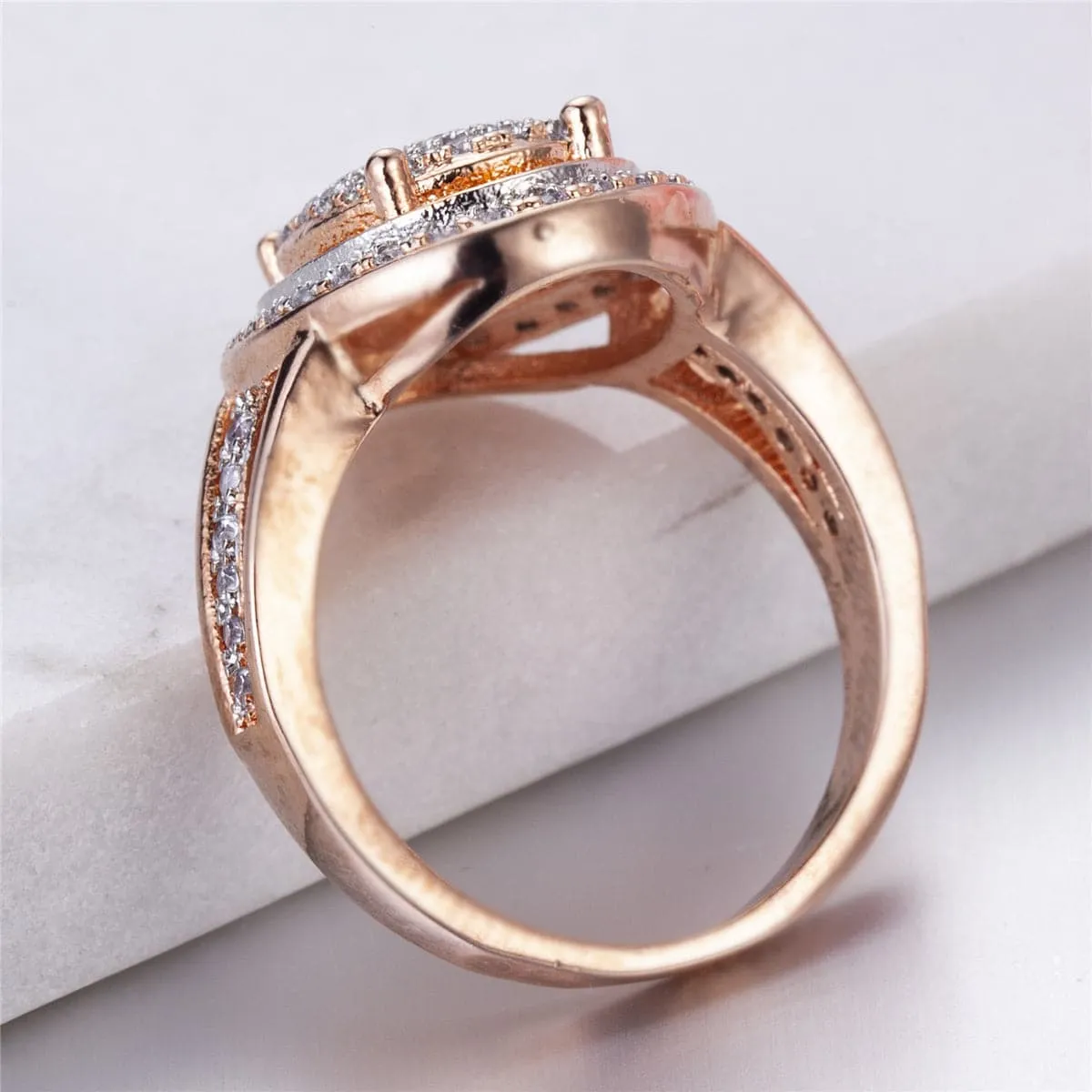 Cubic Zirconia & 18K Rose Gold-Plated Sunflower Hola Ring