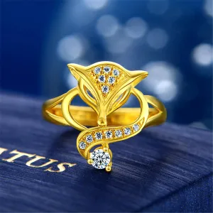 Cubic Zirconia & 24K Gold-Plated Fox Adjustable Ring