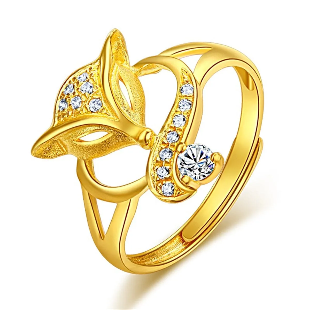 Cubic Zirconia & 24K Gold-Plated Fox Adjustable Ring