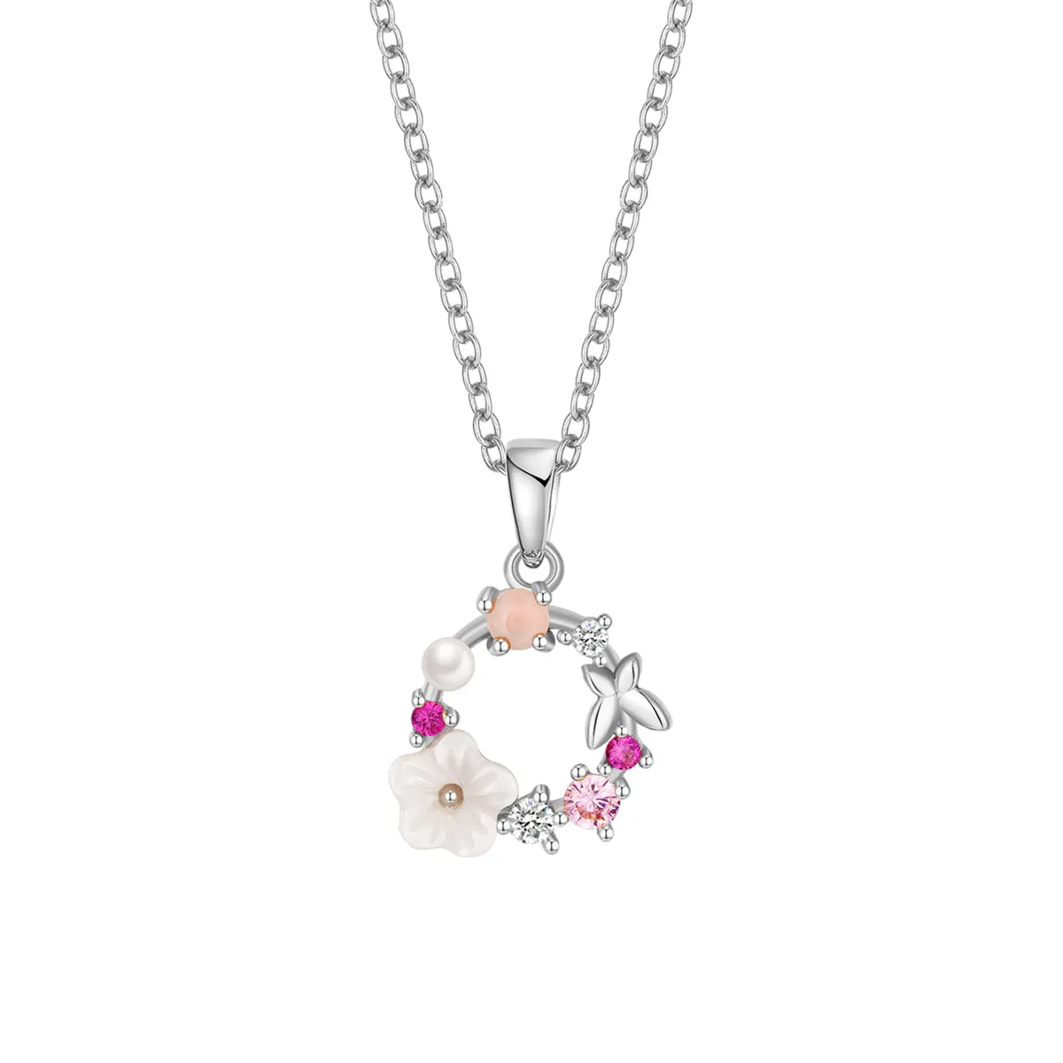 Cubic Zirconia & Cat's Eye Flower Pendant Necklace