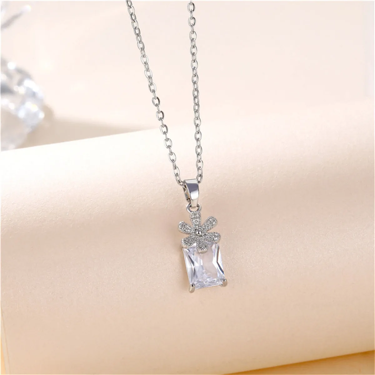 Cubic Zirconia & Crystal Floral Pendant Necklace