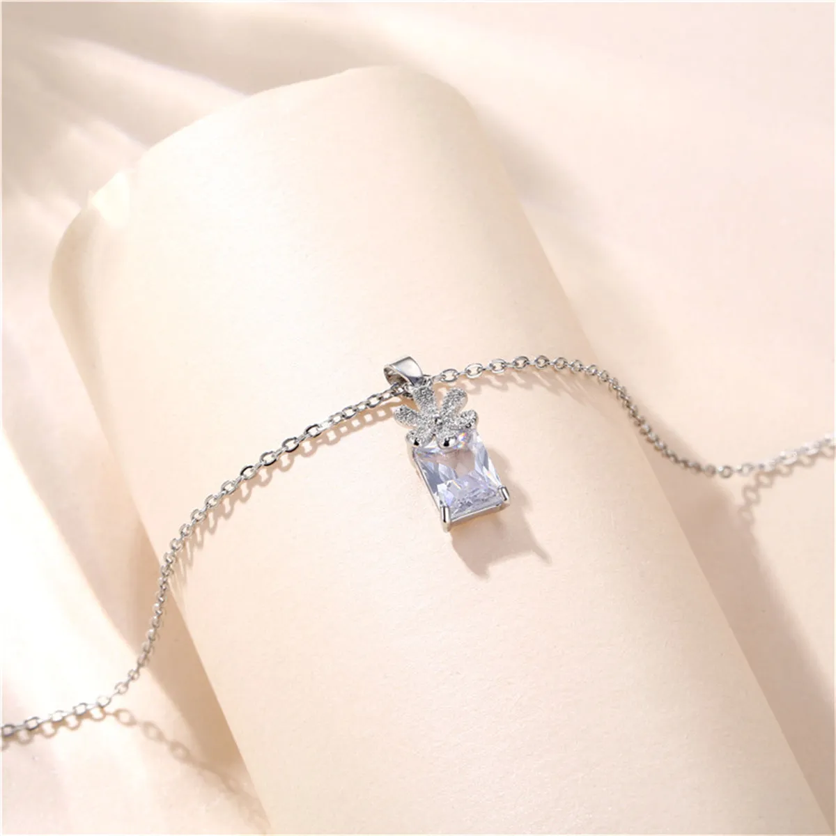 Cubic Zirconia & Crystal Floral Pendant Necklace