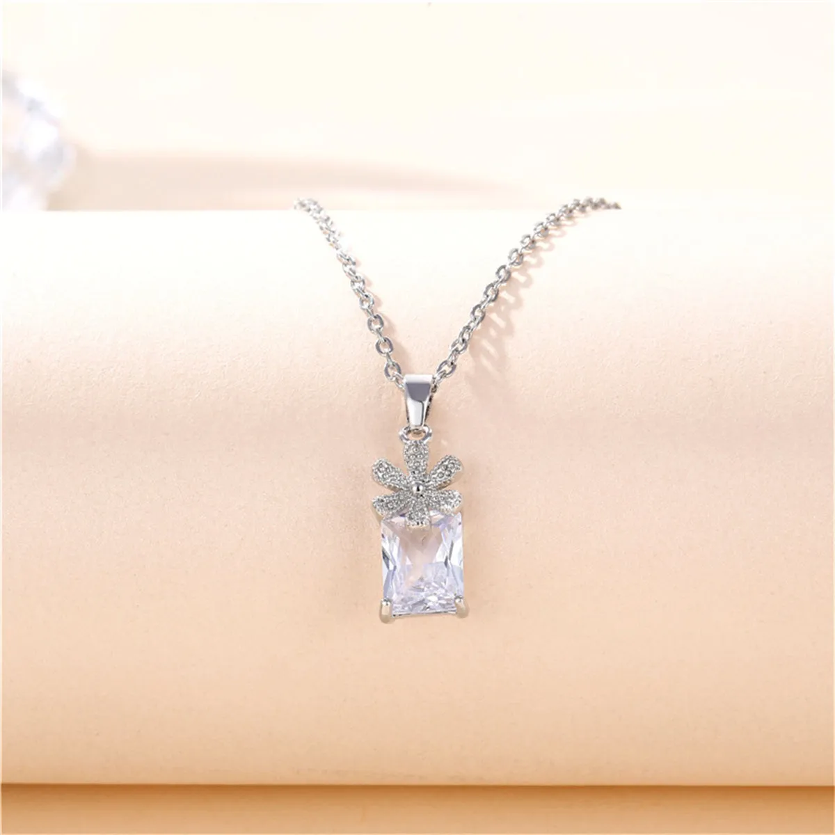 Cubic Zirconia & Crystal Floral Pendant Necklace