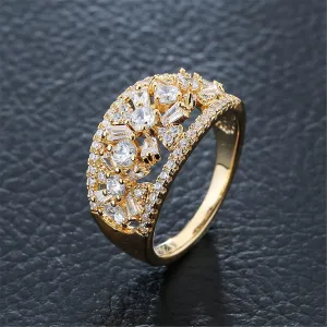 Cubic Zirconia & Crystal Flower Wide-Band Ring