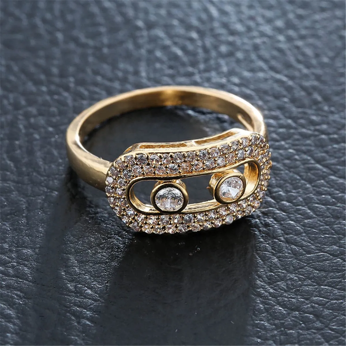 Cubic Zirconia & Crystal Goggle-Band Ring