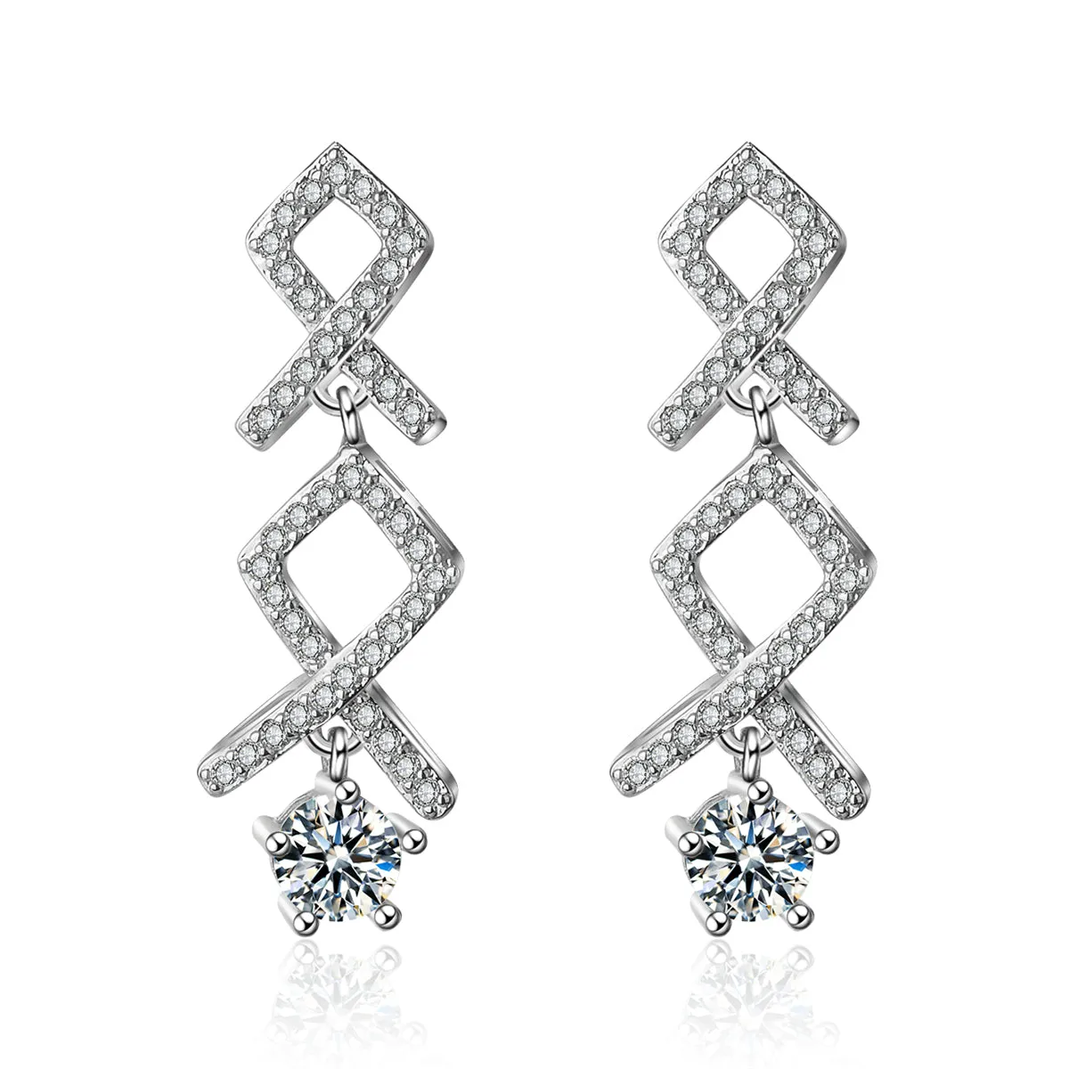Cubic Zirconia & Crystal Silver-Plated Linking Knot Drop Earrings