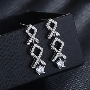 Cubic Zirconia & Crystal Silver-Plated Linking Knot Drop Earrings